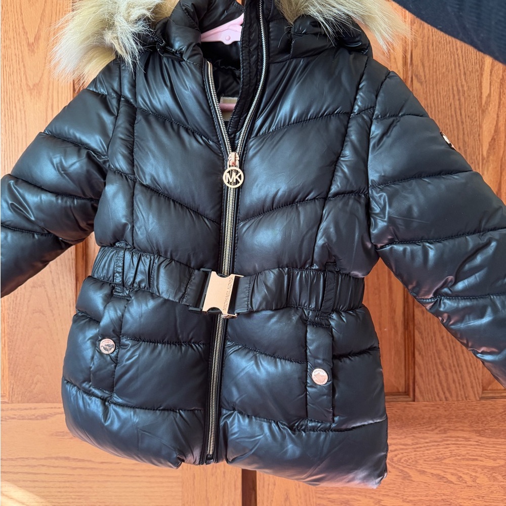 Black Puffer Jacket with Fur Trim Michael Kors